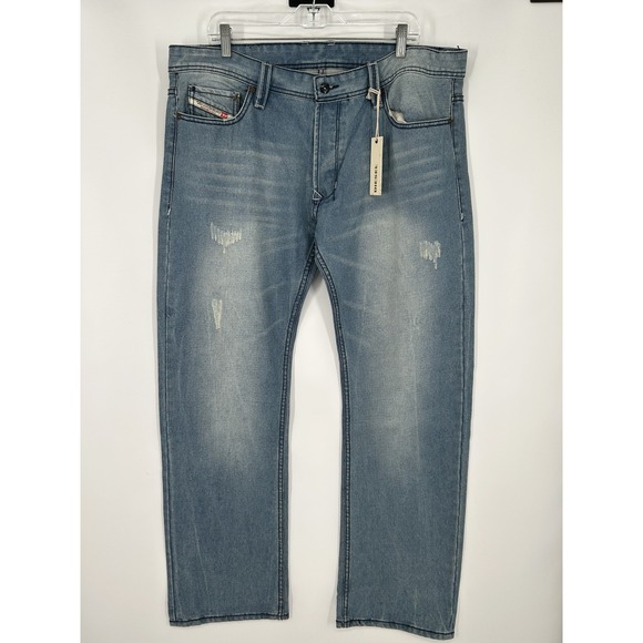 Diesel Larkee Straight Leg Regular Fit Medium Wash Distressed Jeans Size 38x34
